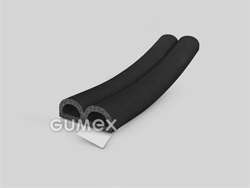 Samolepiaci mikroporézny profil tvaru "PRALINKA", 6,3x9mm, dĺžka 6m, 2-prúd, hustota 500kg/m3, EPDM, -30°C/+80°C, čierny